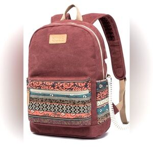 Kinmac Wine-Bohemian Backpack with Cushioned Straps for Laptop Up to 15.6 Inch